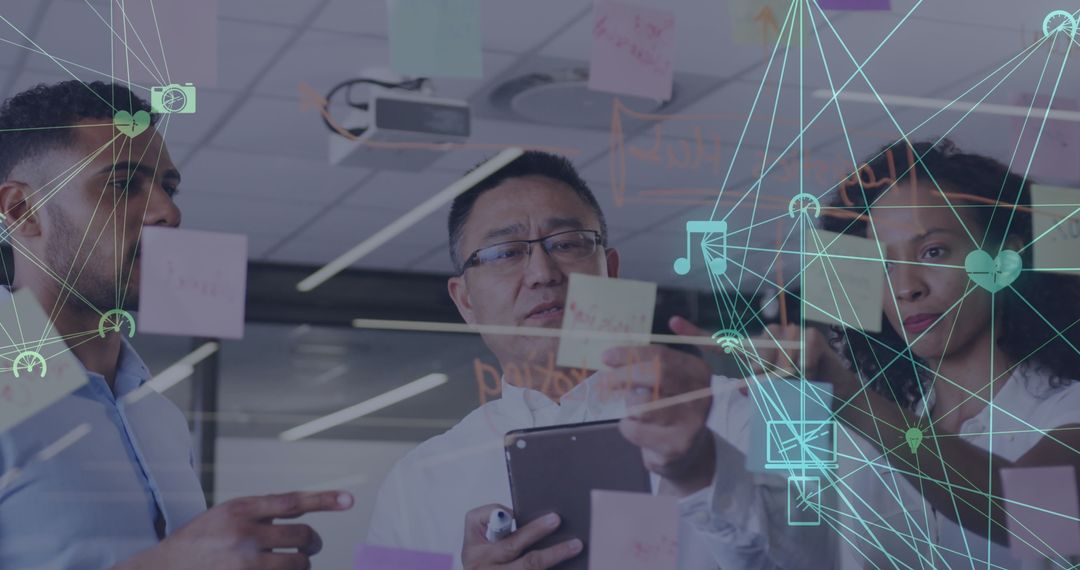 Business Team Brainstorming With Digital Interface of Media Connections