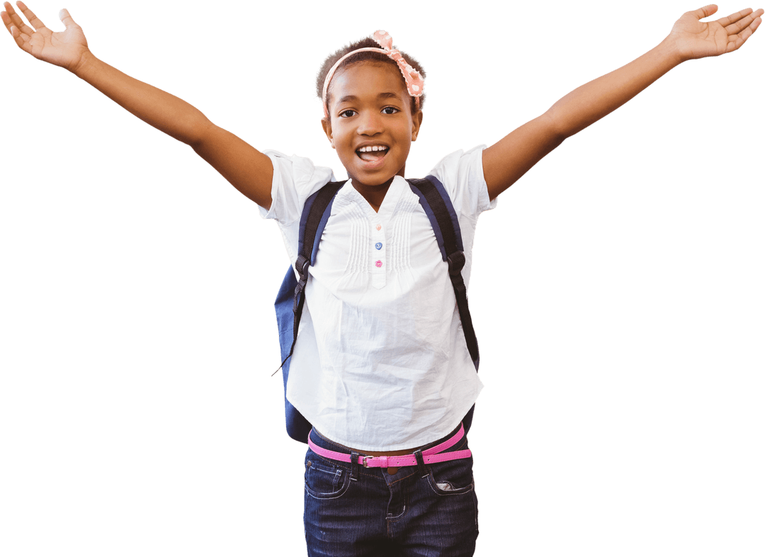Joyful Child Raising Open Arms in Transparent Background