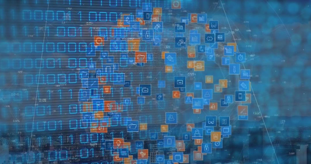 Digital Globe with Binary Code and Technology Icons