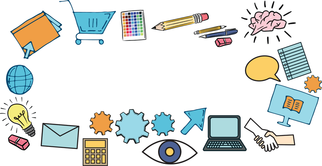 Transparent Icons Representing Online Shopping and Connectivity