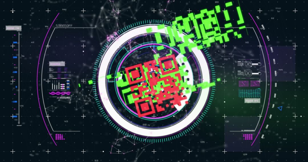 Glowing QR Code with Cyber Interface and Digital Elements