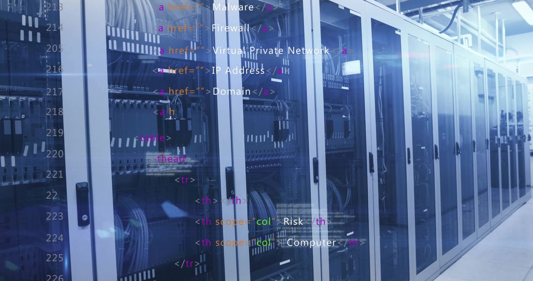 Coding Interface Overlay on Modern Data Center Server Racks - Free Images, Stock Photos and Pictures on Pikwizard.com