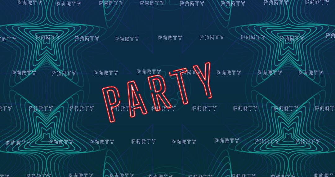 Vibrant Neon Party Text on Abstract Blue Background