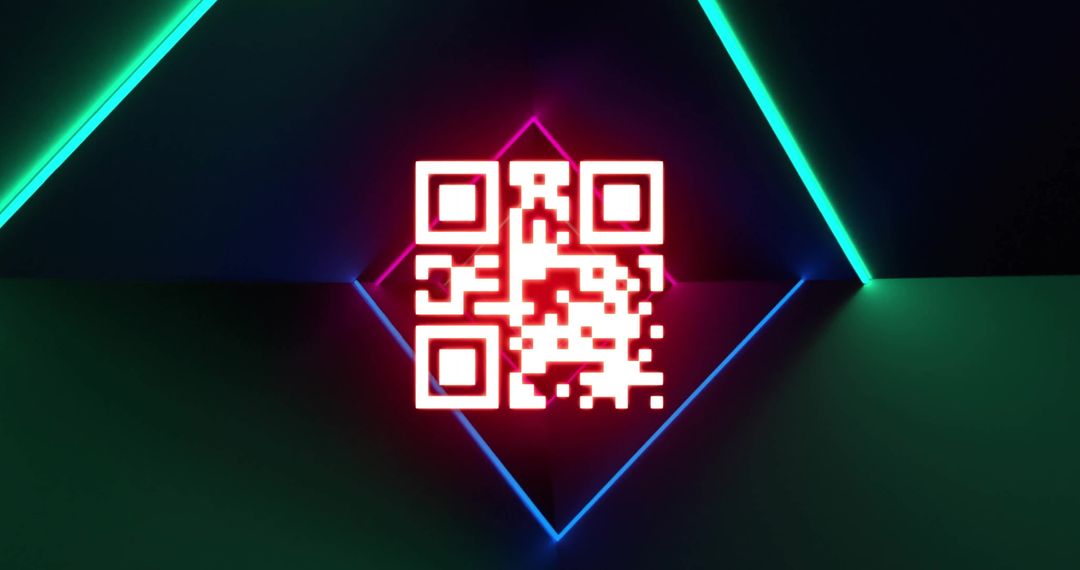 Neon QR Code with Futuristic Glow in Digital Space