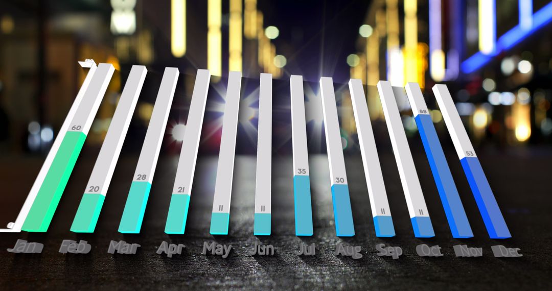 City Night Lights with Digital Data Overlay Chart