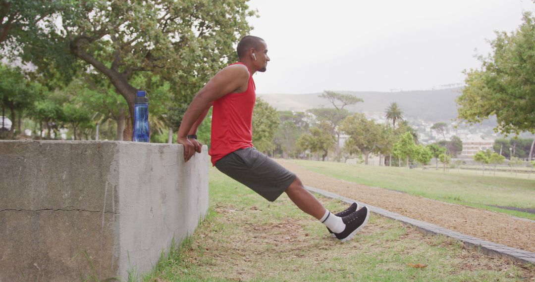 Young Male Athlete Doing Triceps Dips Exercise in Outdoor Park - Free Images, Stock Photos and Pictures on Pikwizard.com