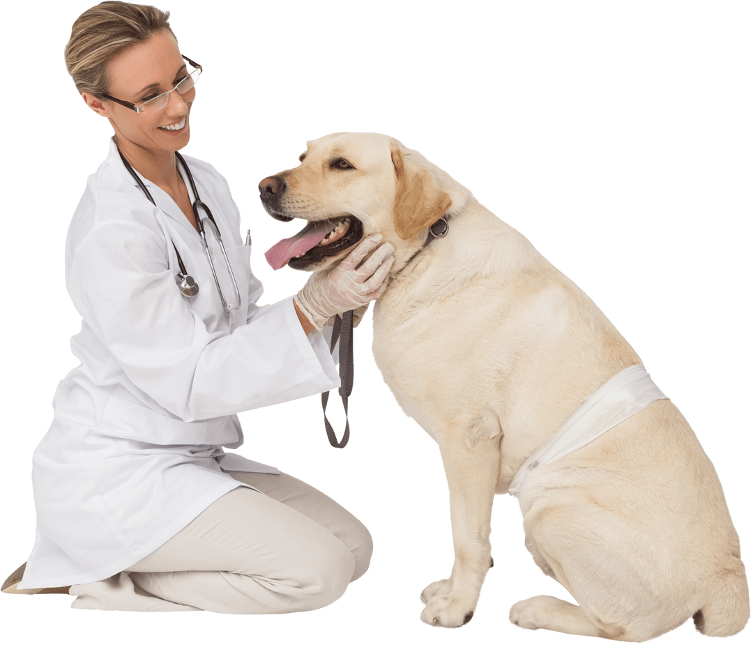 Transparent Vet With Happy Dog Examining Temperature Playfully