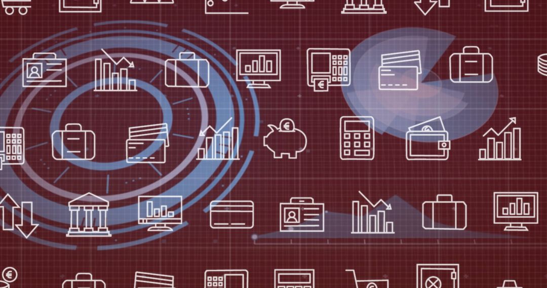 Seamless Financial Security Icons on Red Grid Background