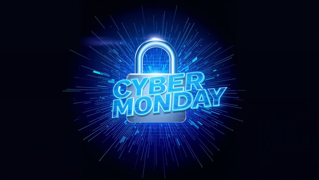 Glowing Cyber Monday Lock with Neon Cyan Burst and Digital Security Concept