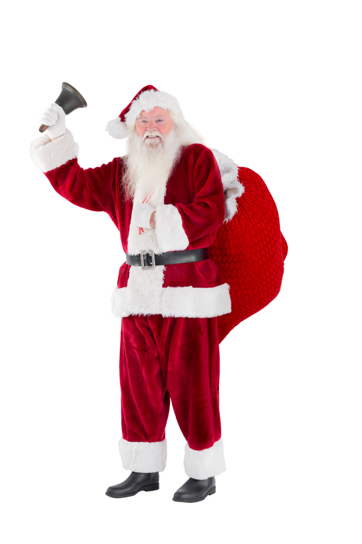 Transparent Santa Claus Ringing Bell in Red Suit with Sack - Download Free Stock Images Pikwizard.com