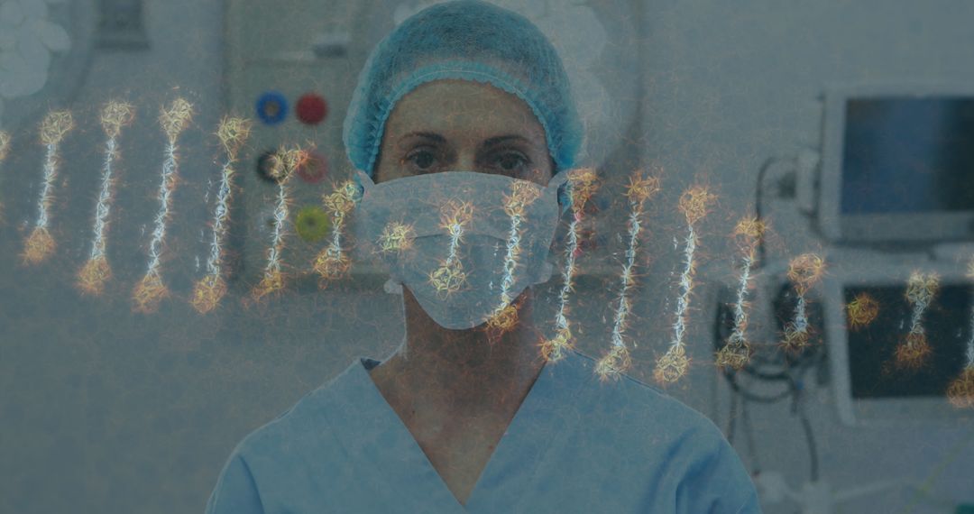 Surgeon with DNA Strand Overlay in Modern Operating Room