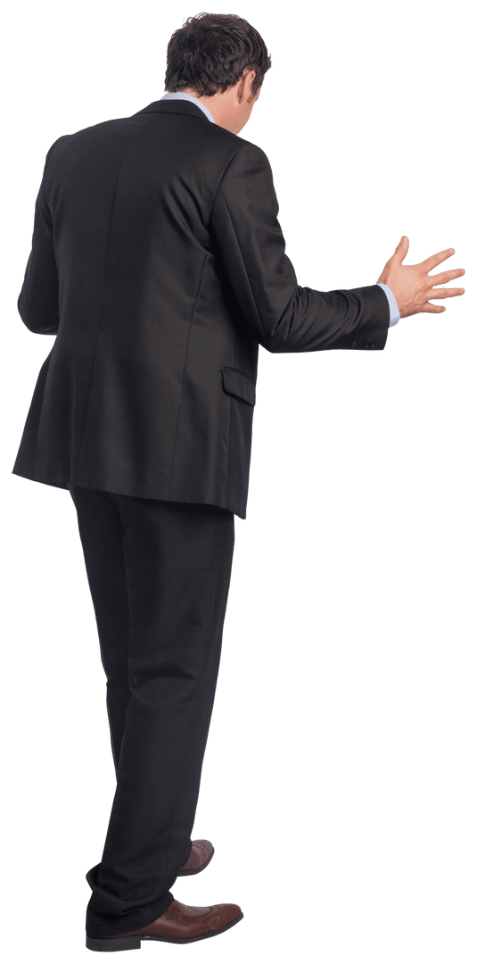 Caucasian Businessman in Suit Gesturing on Transparent Background