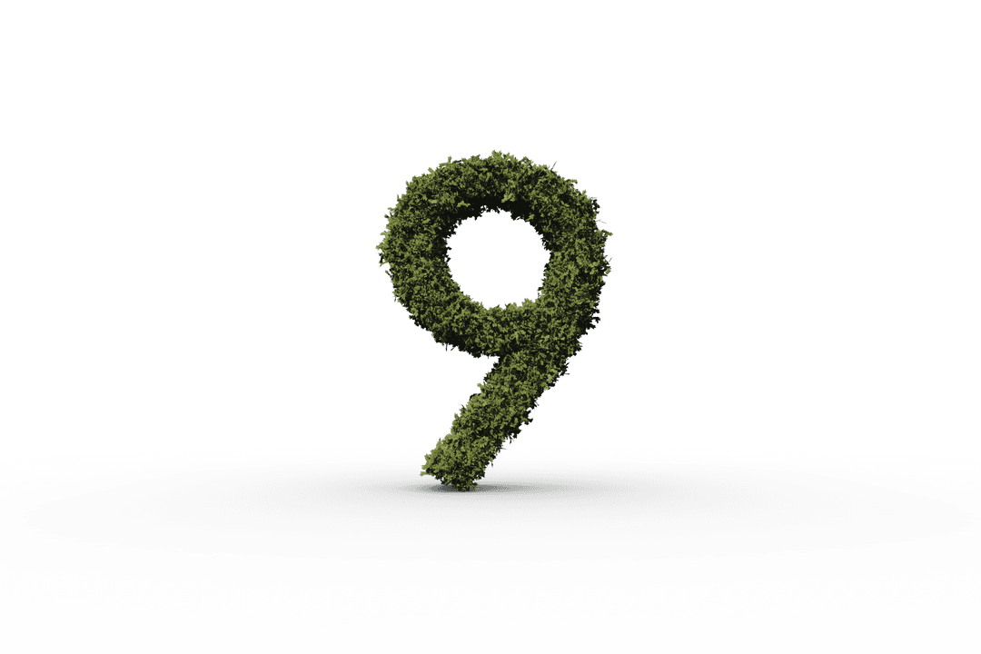 Leafy Number 9 on Transparent Background for Nature Designs