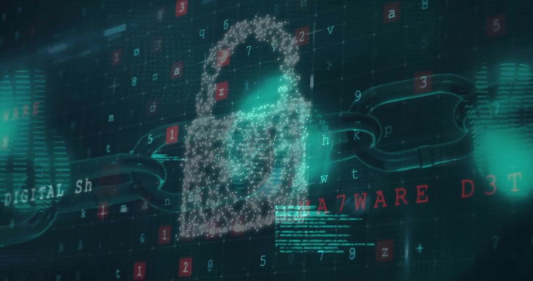 Digital Padlock and Data Connections Revealing Cyber Security