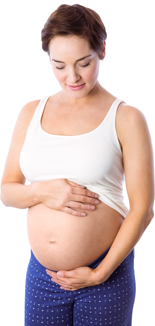 Pregnant Woman Holding Her Belly in a White Tank Top on Transparent Background - Download Free Stock Images Pikwizard.com