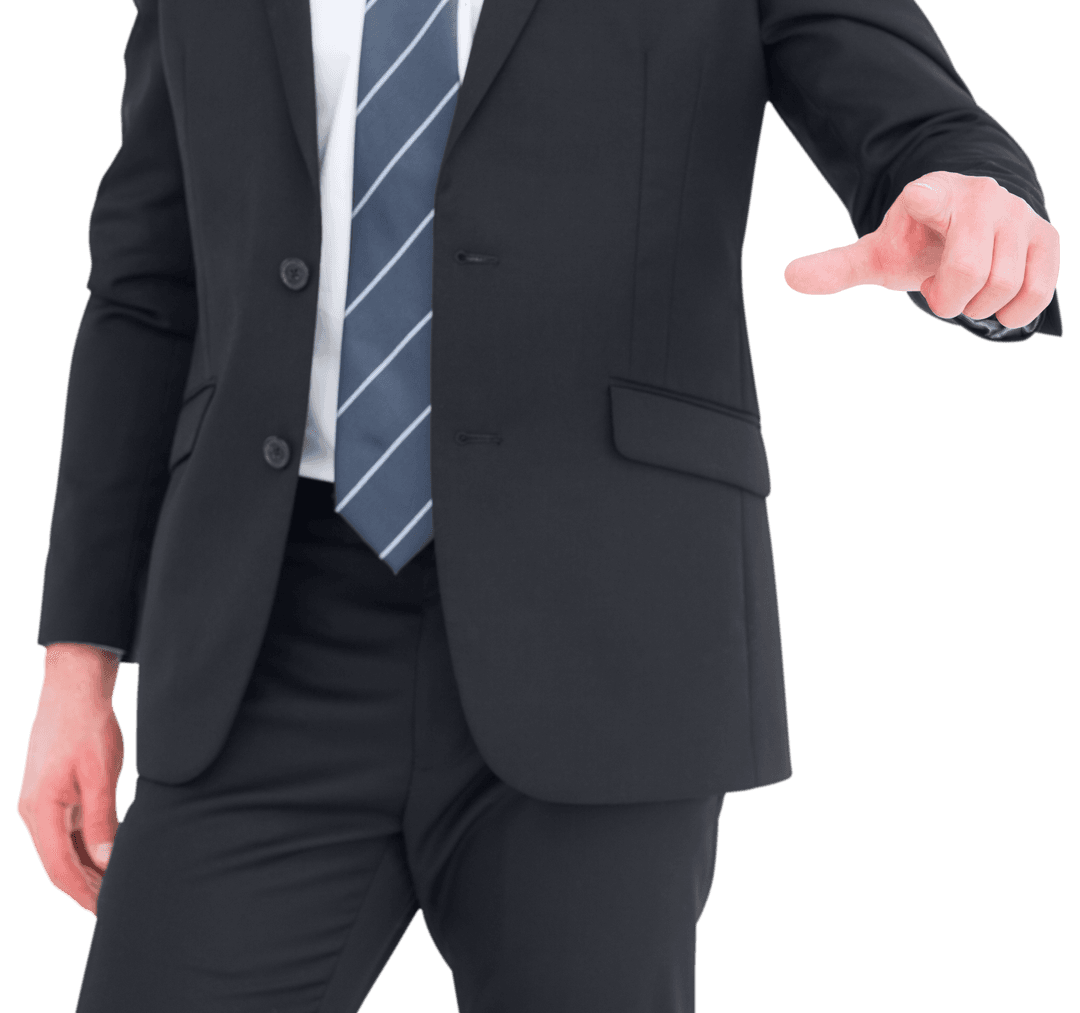 Transparent Businessman Pointing Deterrently Toward Viewer