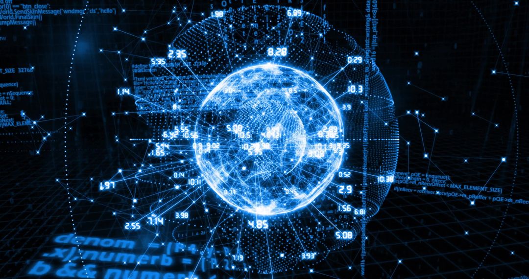 Global digital network interface with data vortex visualization