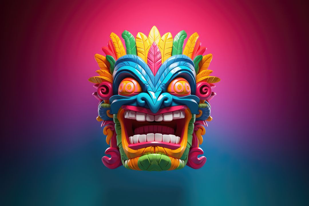 Colorful Aztec-Inspired Mask with Feathers on Vibrant Gradient Background - Free Images, Stock Photos and Pictures on Pikwizard.com