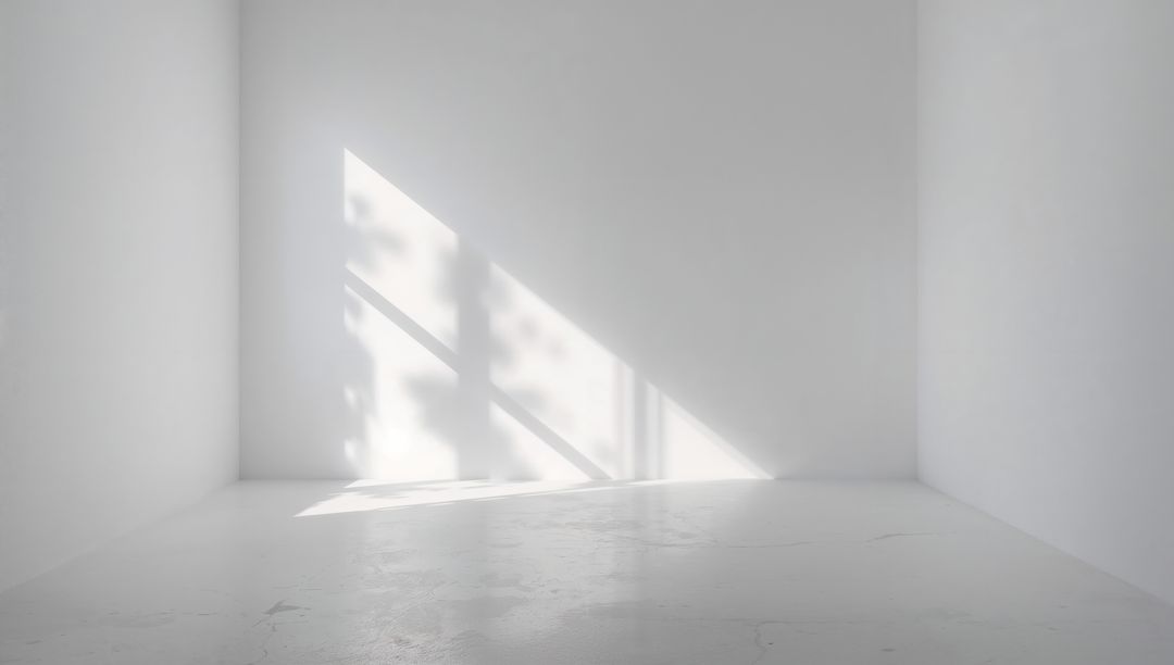 Minimal Sunlit Studio Casting Geometric Triangle Shadow with Leaf Silhouettes