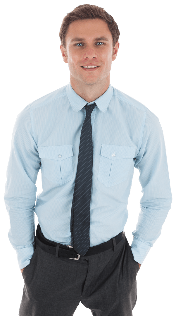 Confident Businessman Standing with Hands in Pockets Transparent