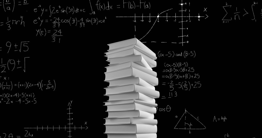 Pile of White Books with Moving Mathematical Equations and Graphs on Dark Background - Free Images, Stock Photos and Pictures on Pikwizard.com