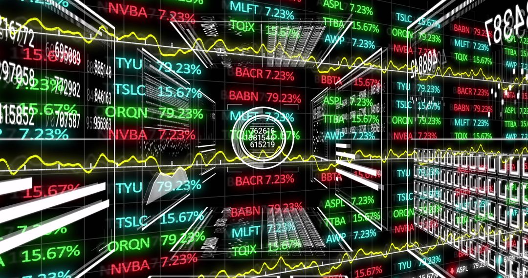 Futuristic Stock Market Visualization with Digital Data Overlay