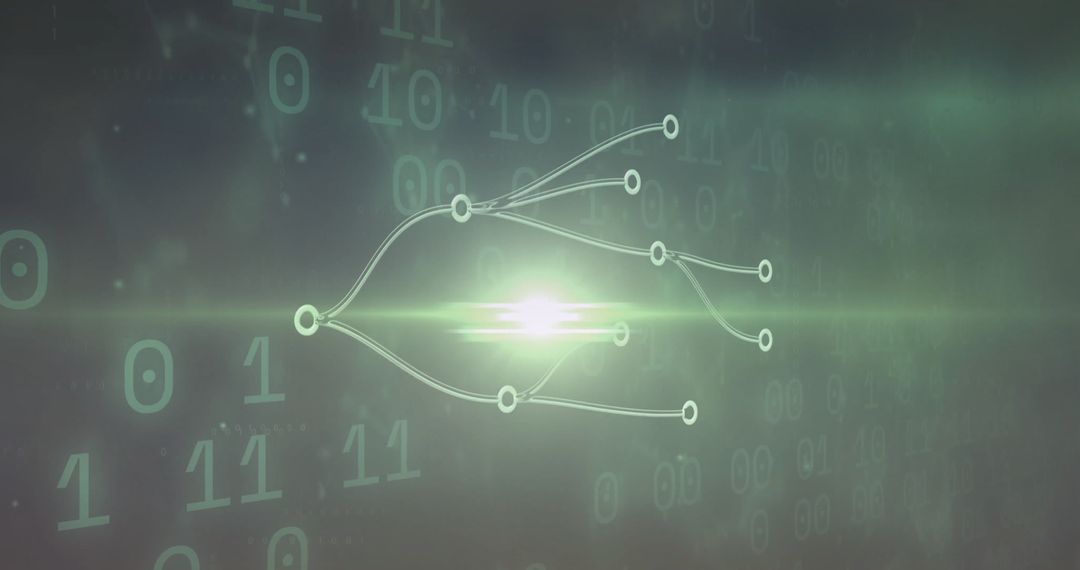 Abstract Futuristic Network with Binary Digits and Central Light