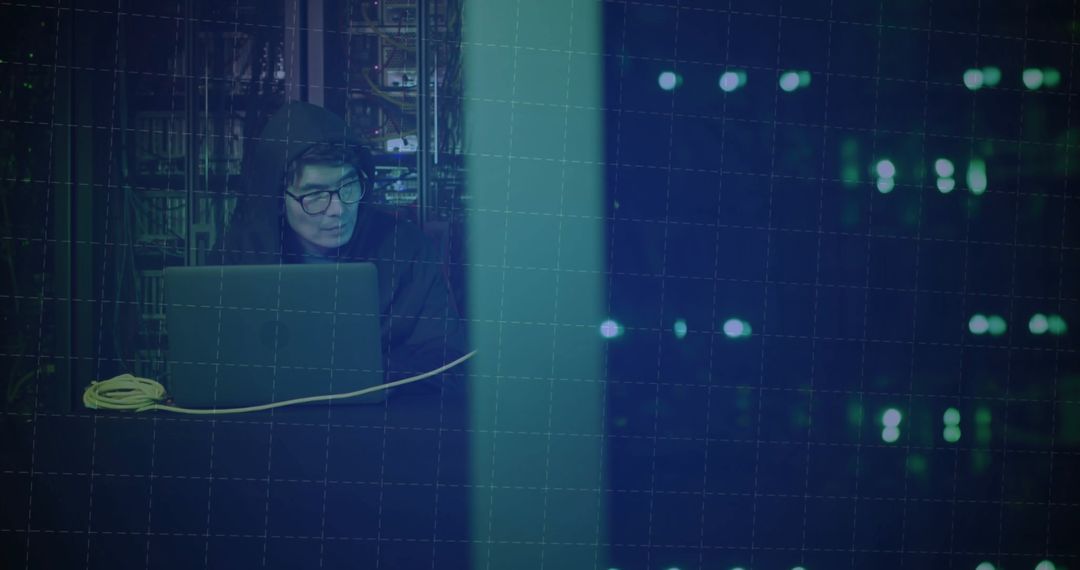 Hooded Technician Managing Network in Data Center Environment