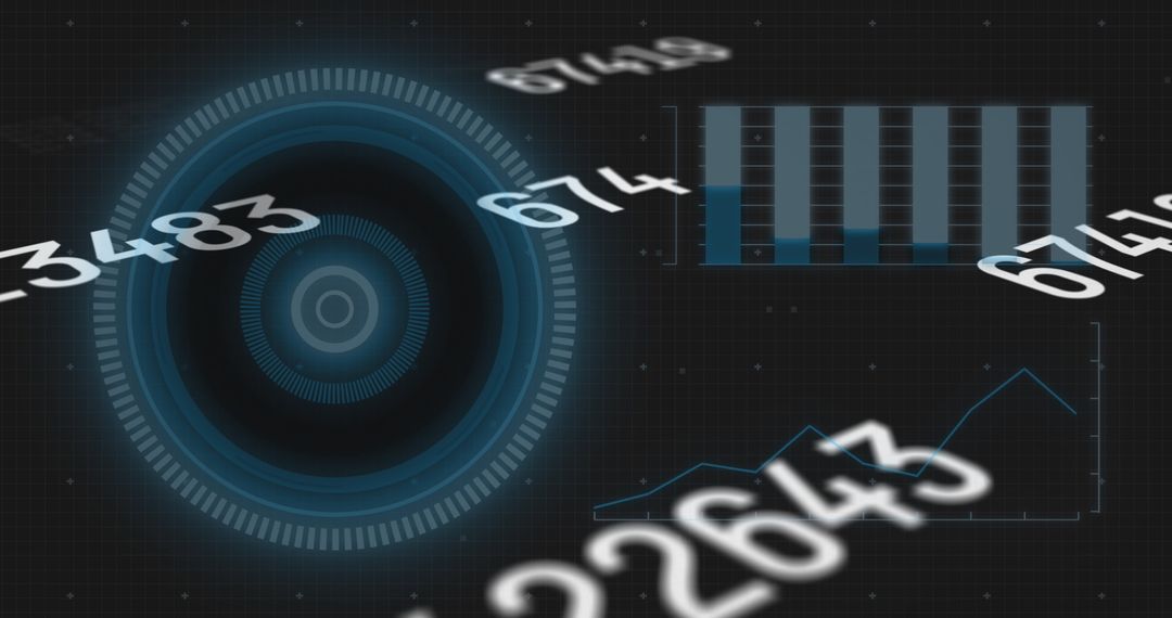 Futuristic HUD Display with Digital Numbers and Graphs