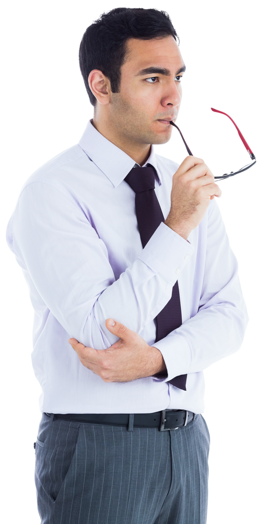 Contemplating Businessman with Glasses on Transparent Background - Download Free Stock Images Pikwizard.com