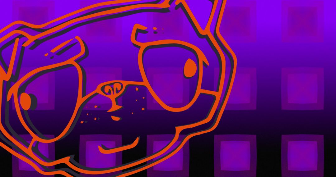 Digital Puppy Illustration with Geometric Background in Vivid Colors