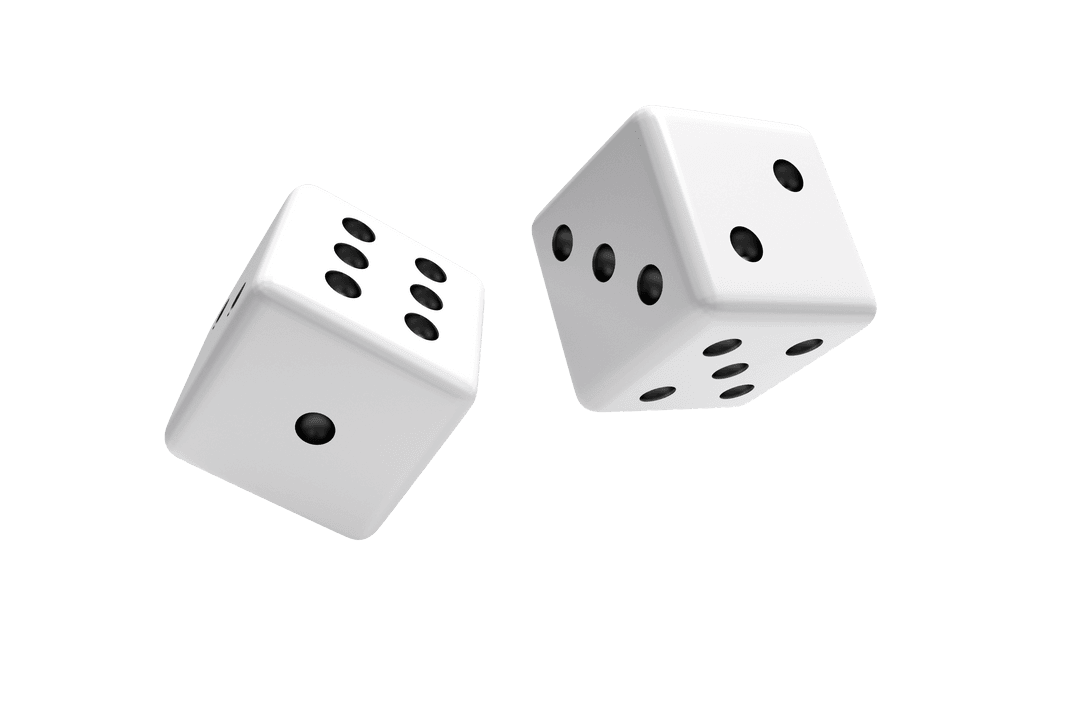 Transparent 3D Rendering of Rolling Dice Pair White Background