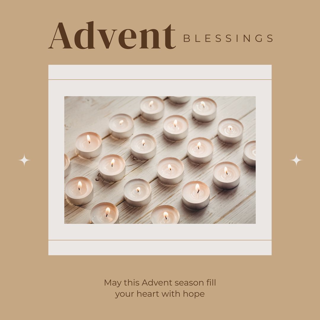 Advent Blessings with Lit Candles on Light Wood Background - Download Free Stock Templates Pikwizard.com