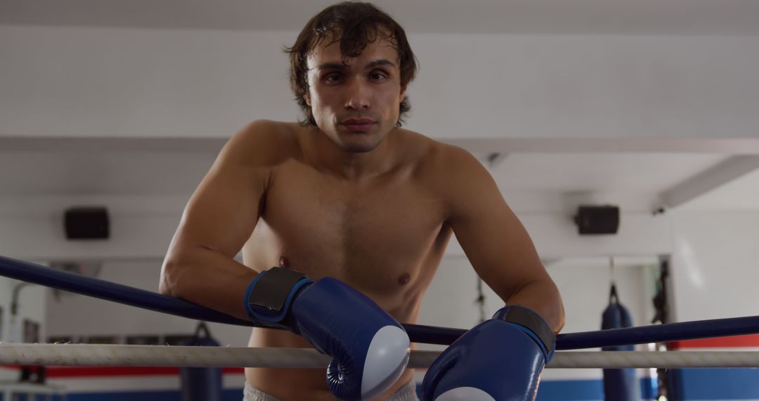 Determined Boxer Leaning on Ring Ropes - Free Images, Stock Photos and Pictures on Pikwizard.com