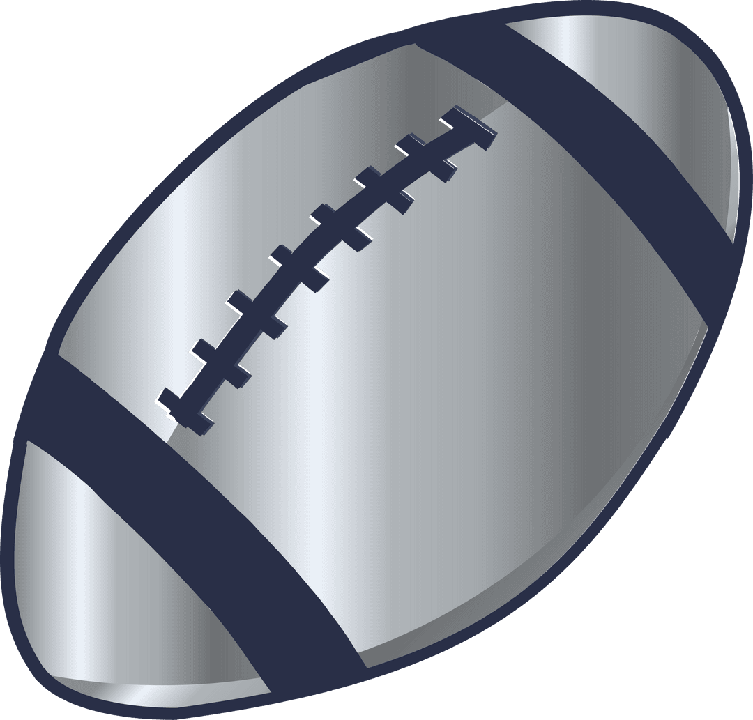 Shiny Silver Football on Transparent Background with Blue Accents