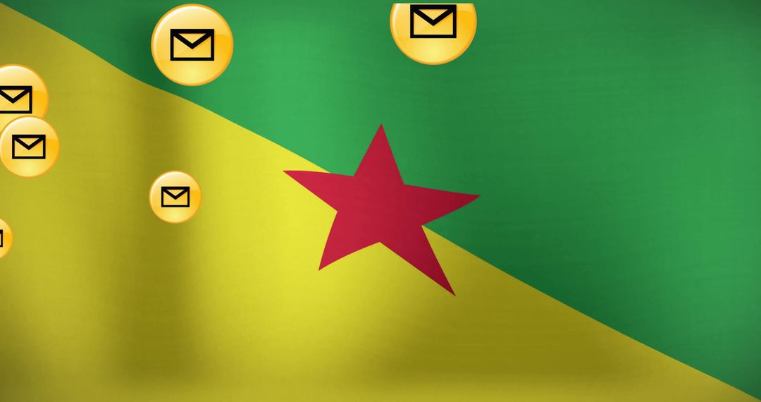 French Guiana Flag with Red Star and Digital Envelope Icons in Graphic Design
