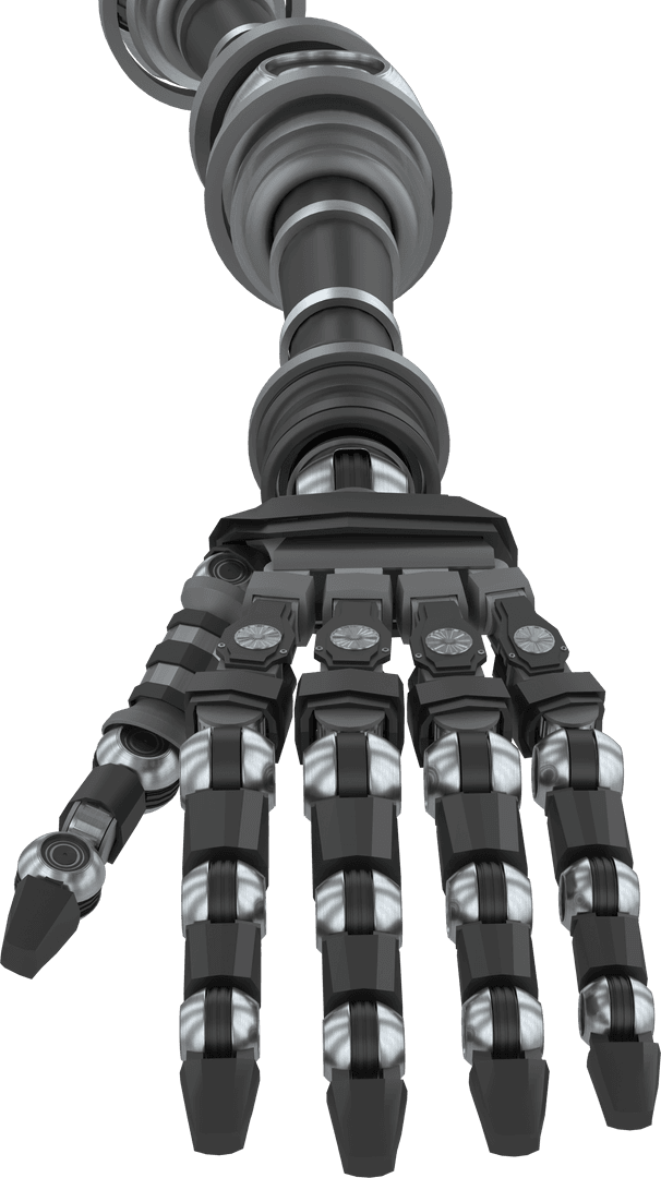 Close Up of a Metal Robotic Hand on Transparent Background