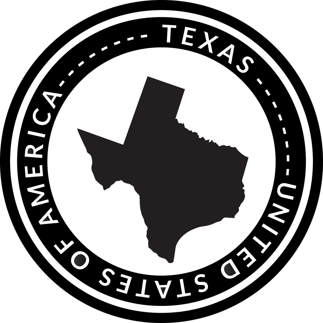Texas Outline with Circular Text on Transparent Background