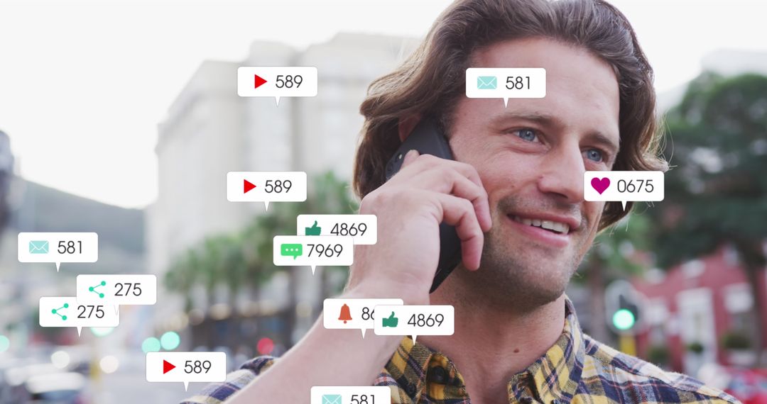 Man Engaging with Social Media Notifications on Mobile Phone