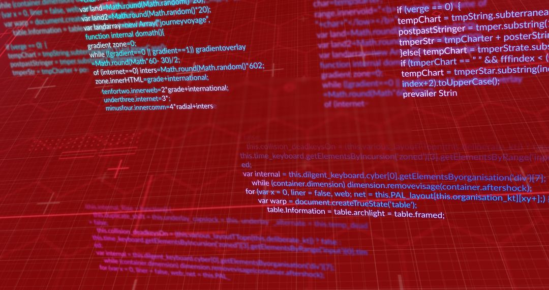 Abstract Data Processing Theme with Code Overlaid on Red Grid