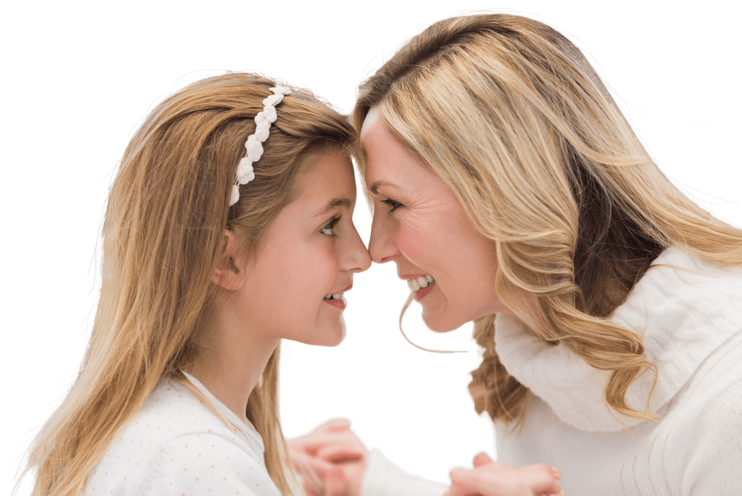 Transparent Image of Smiling Caucasian Mother and Daughter Together
