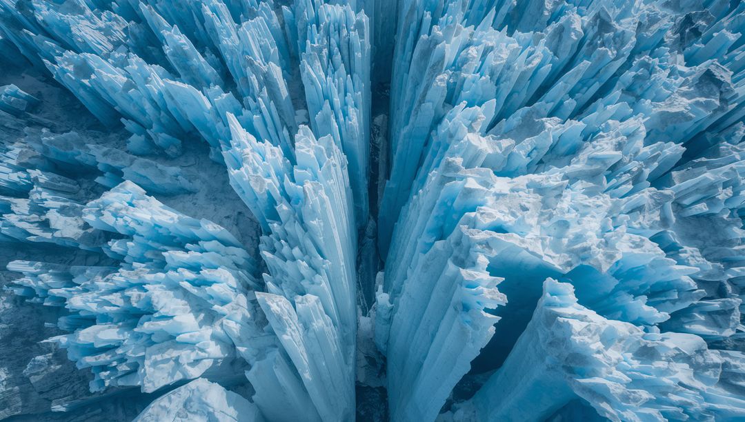 Dramatic Ice Spires and Deep Crevasse in Majestic Glacial Field