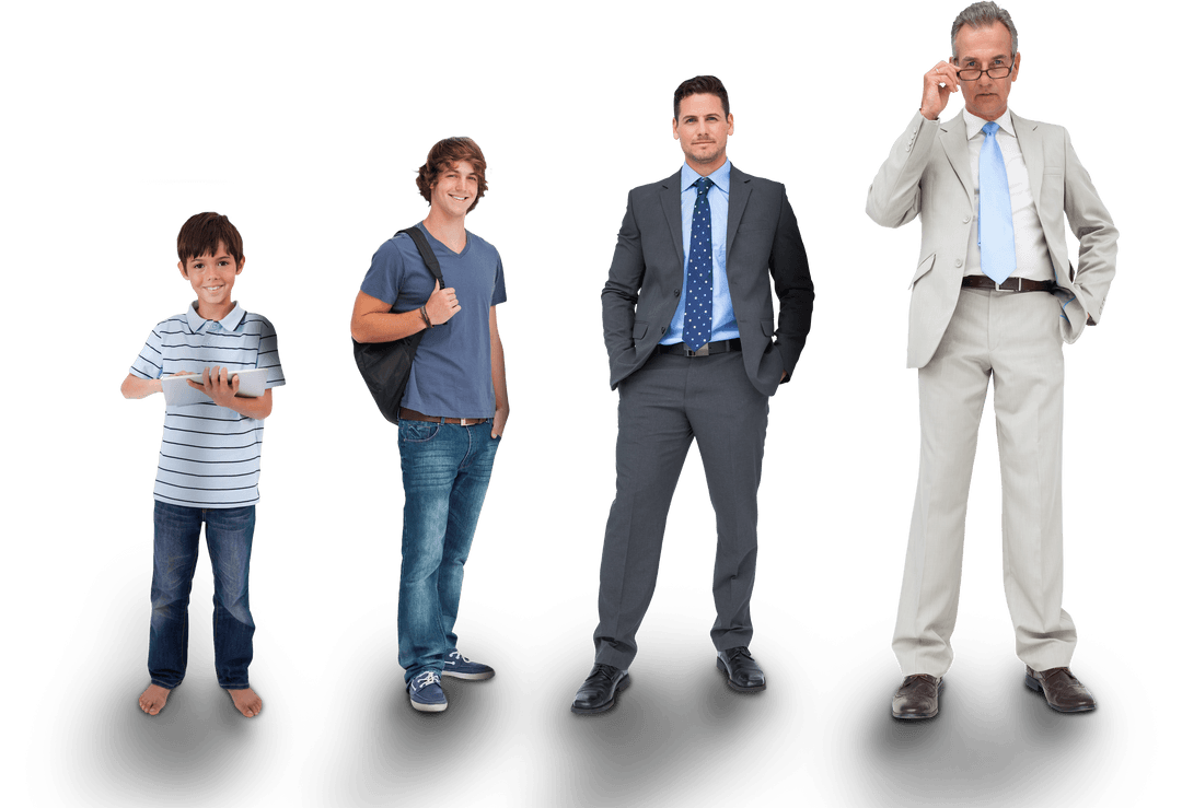 Transparent PNG Sequence of Caucasian Men in Various Stages of Life