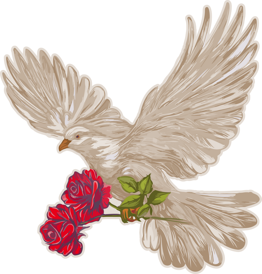 Stylized Dove Carrying Red Roses with Transparent Background Design