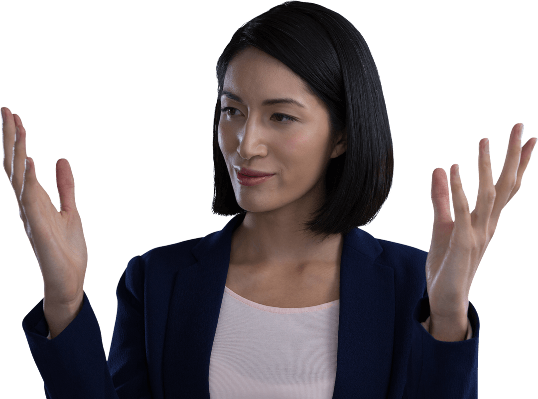 Transparent Businesswoman Gesturing with Confidence