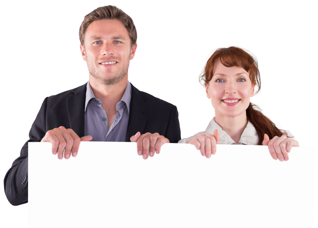 Smiling Couple Holding Large Transparent Sign