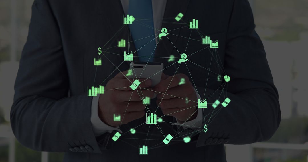 Businessman Interacting with Virtual Financial Technology