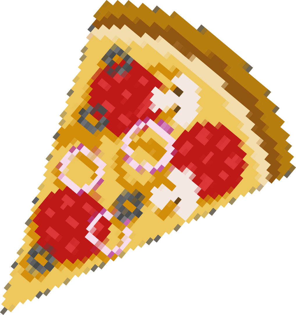 Pixel Art Pizza on Transparent Background with Pepperoni, Onions