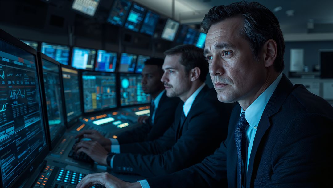 Operations Center Team Analyzing Data on Multiple Screens