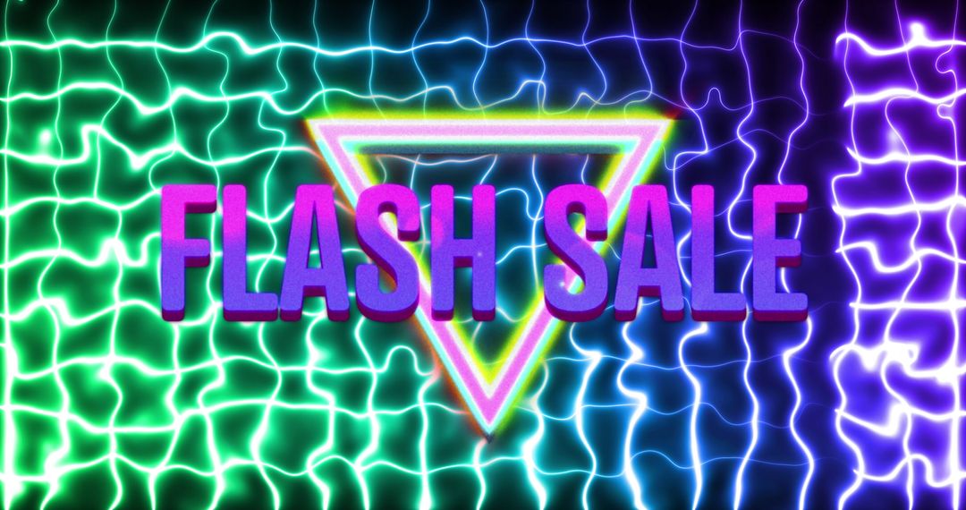Neon Triangles With Flash Sale Text on Retro Background